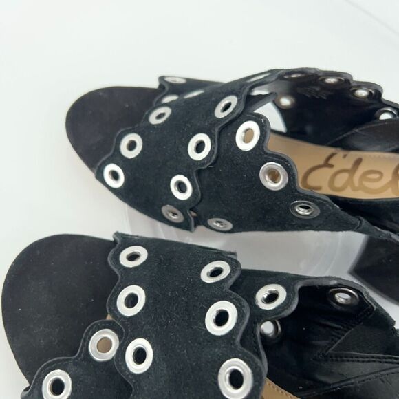 Sam Edelman Seana Women's 8.5 Suede Leather Grommet Scalloped Slingback Sandals - Picture 11 of 13